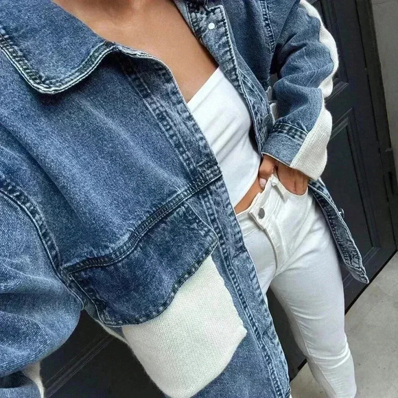 Apricot Casual Women's Denim Jacket With Knitwear Detail Outwear - Picture 4 of 7